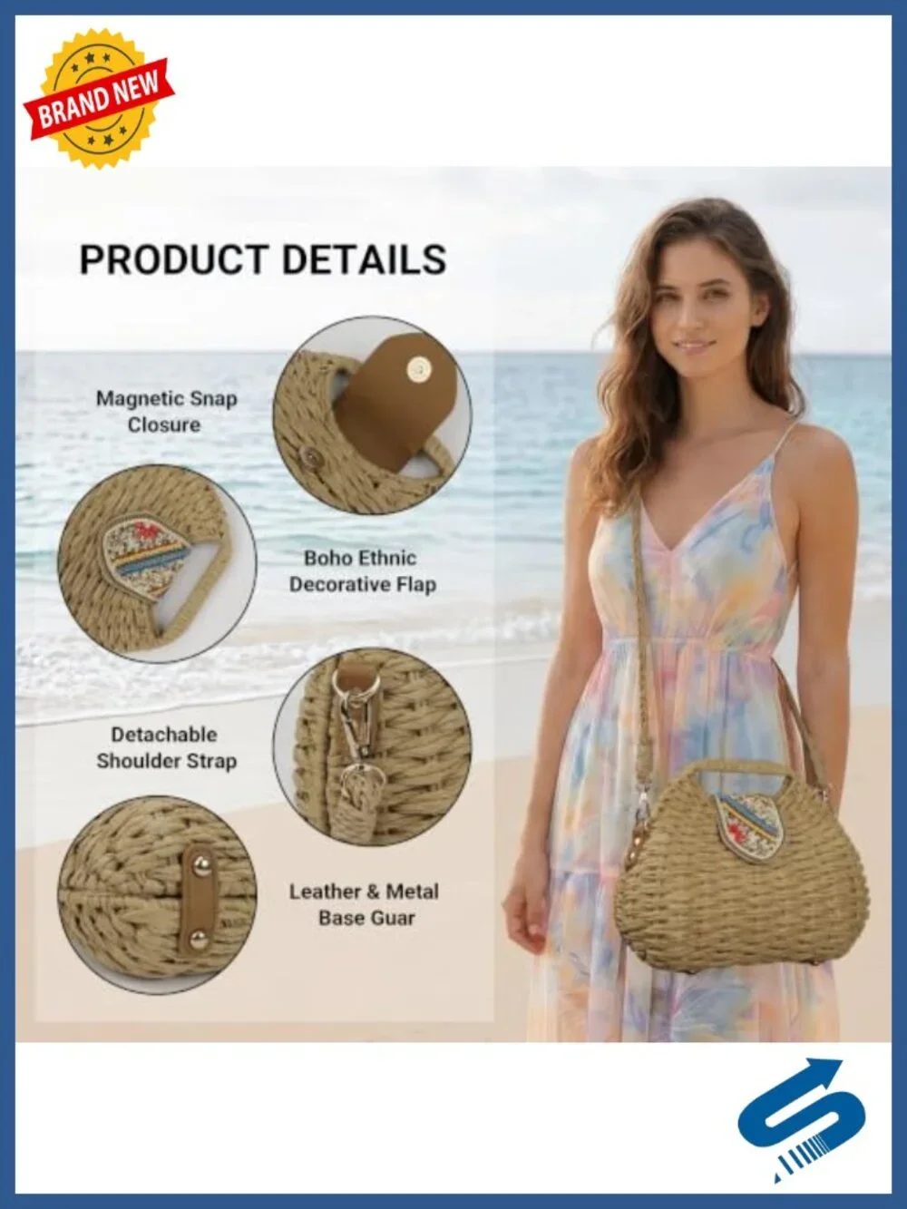 Boho Handwoven Straw Crossbody Bag Rattan Tote Summer Beach Shoulder Purse